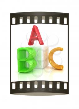 alphabet and blocks on a white background. The film strip