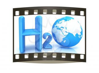 H2O. Formula of water on white background. The film strip