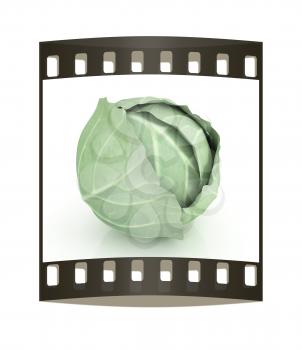 Green cabbage on a white background. The film strip