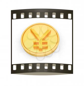 Gold coin with yen sign on a white background. The film strip