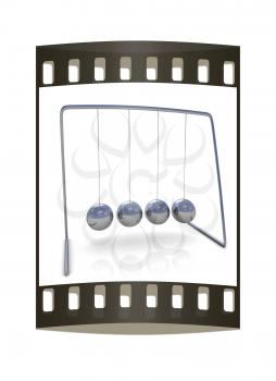 Newton's balls on white background. The film strip