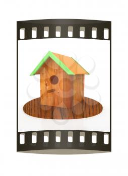 Nest box birdhouse on a white background. The film strip