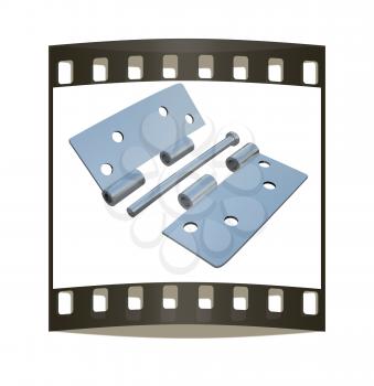 assembly metal hinges on a white background. The film strip