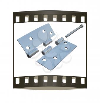 assembly metal hinges on a white background. The film strip