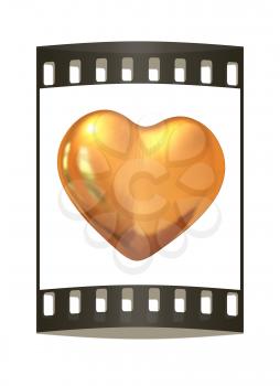 3d glossy metall heart isolated on white background. The film strip