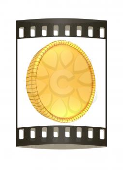 Gold coin. Illustration isolated on white background. 3d render. The film strip