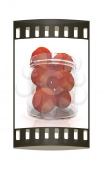 fresh peaches on a white background. The film strip