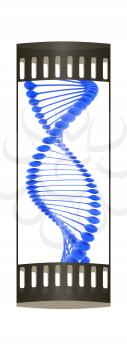 DNA structure model on a white background. The film strip