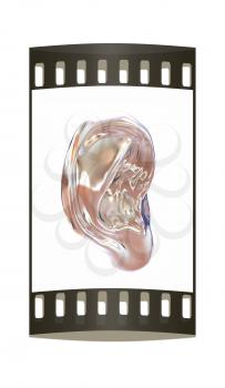 Ear metal 3d render isolated on white background. The film strip