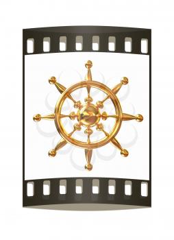 Gold steering wheel on a white background. The film strip