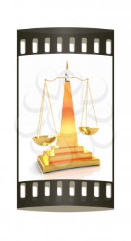 Gold scales on a white background. The film strip