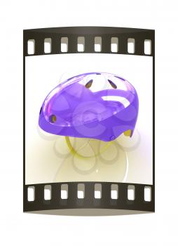 Bicycle helmet on a white background. The film strip