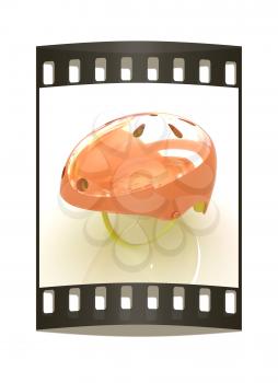 Bicycle helmet on a white background. The film strip