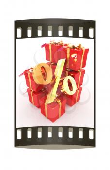 Percentage and gifts on a white background. The film strip