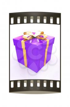 Bright christmas gift on a white background. The film strip