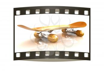 Skateboard on a white background. The film strip