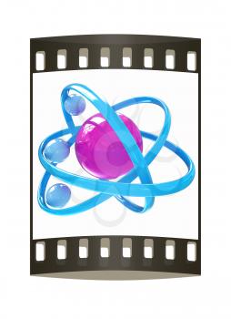 3d atom isolated on white background. The film strip