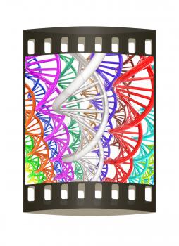 DNA structure model background. The film strip