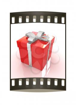 Bright christmas gift on a white background. The film strip