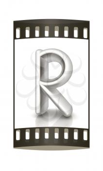 3D metall letter R isolated on white. The film strip