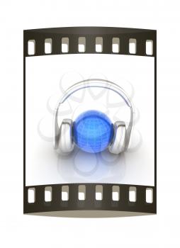 abstract 3d illustration of earth listening music. The film strip