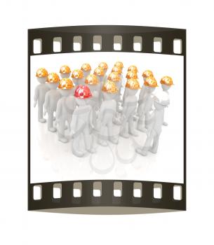 3d mans in a hard hat on a white background. The film strip