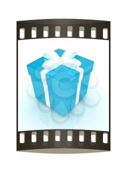 Bright christmas gift on a white background. The film strip