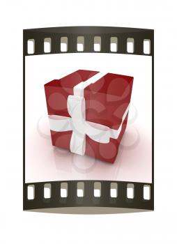 Bright christmas gift on a white background. The film strip