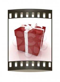 Bright christmas gift on a white background. The film strip