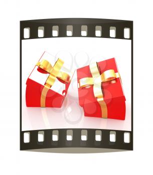 Crumpled gifts on a white background. The film strip