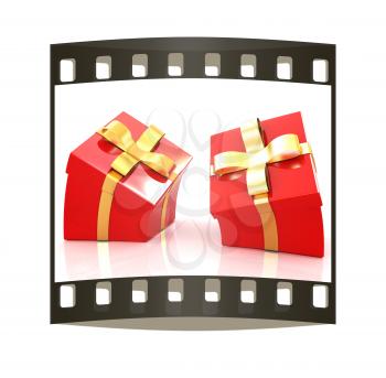 Crumpled gifts on a white background. The film strip
