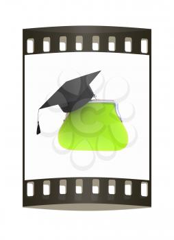 money bags education hat sign illustration design over white. The film strip