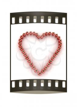 Bulgarian Pepper Heart Shape, On White Background. The film strip