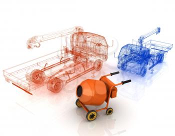 3d model concrete mixer and truck