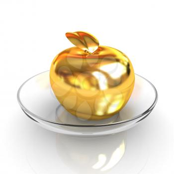 Gold apple on a plate