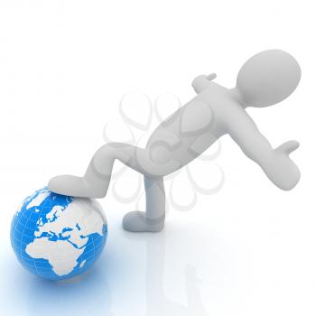 3d man and earth. Global business concept: the whole earth at my feet