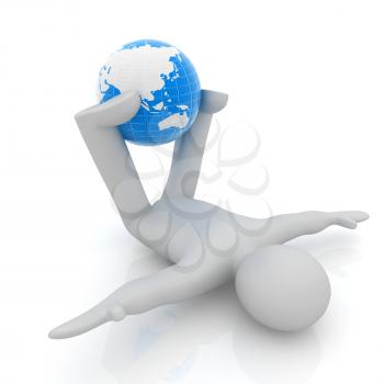 3d man exercising position on Earth - fitness ball. My biggest Global pilates series