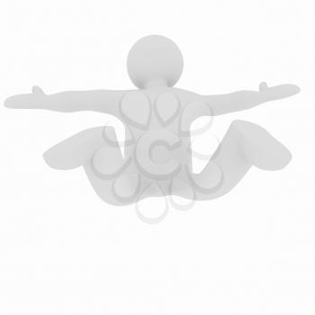 Flying 3d man on white background