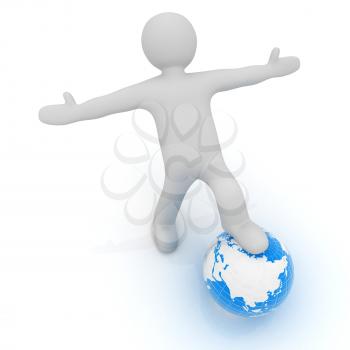 3d man and earth. Global business concept: the whole earth at my feet