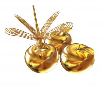 Dragonfly on gold apples