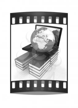 concept of online education on a white background. The film strip