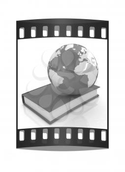 colorful real books and Earth. The film strip