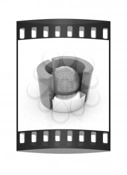 3D circular diagram and sphere on white background on a white background. The film strip