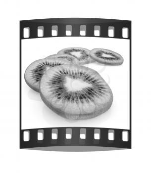 slices of kiwi on a white background. The film strip