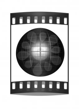 Black Gold Ball 3d render on a white background. The film strip