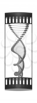 DNA structure model on a white background. The film strip