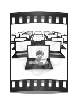 Computer Network Online concept on a white background. The film strip