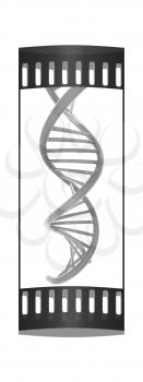 DNA structure model on a white background. The film strip