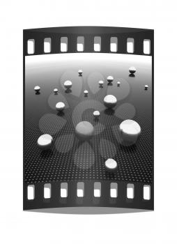 Chrome ball on light path to infinity. 3d render. The film strip