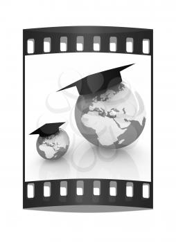 The growth of education. Globally. On a white background. The film strip